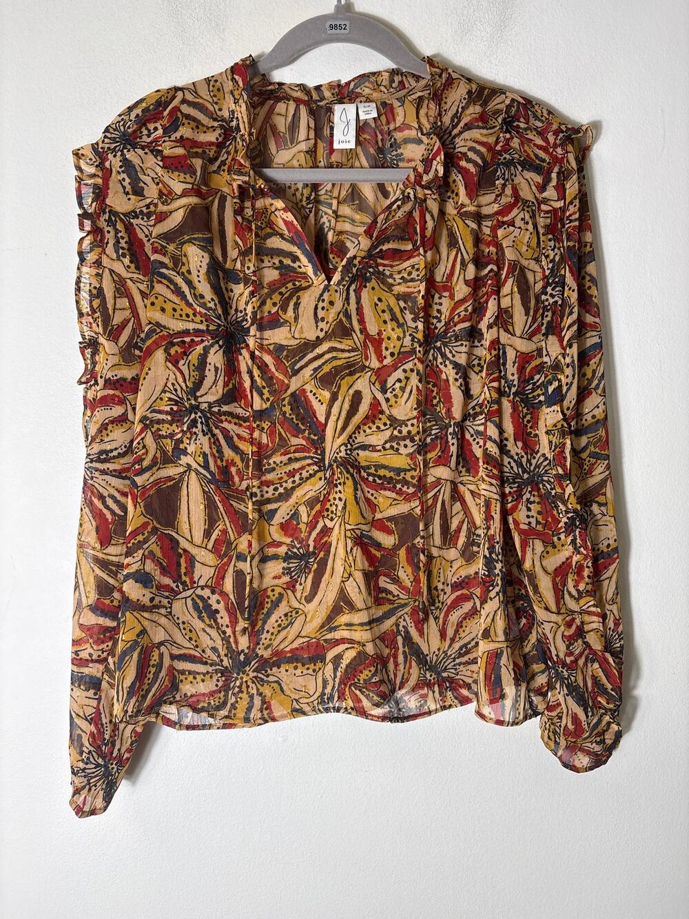 Joi Sheer Golden Long Sleeve Blouse Sz S